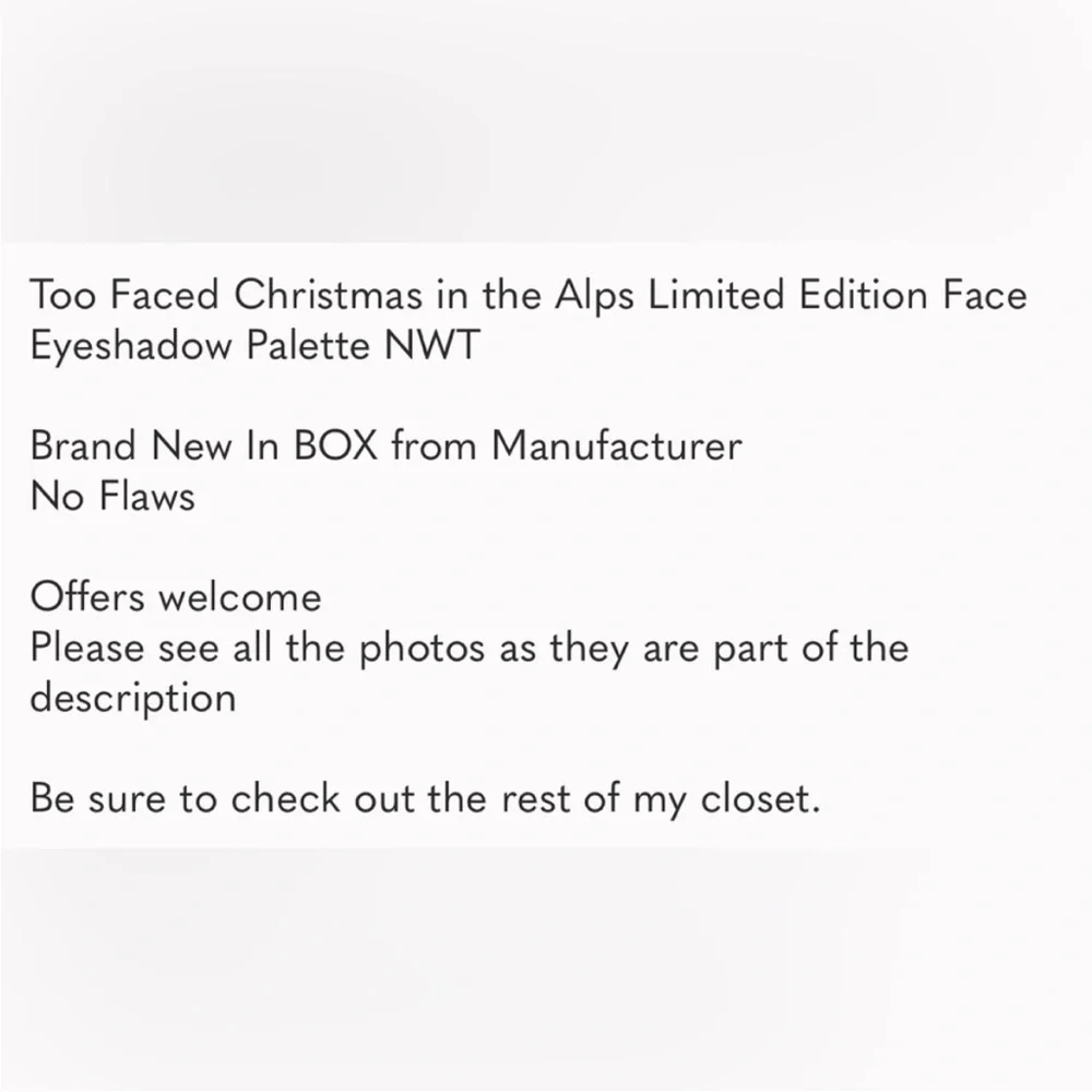 Too Faced Christmas in the Alps Limited Edition Face Eyeshadow Palette NWT